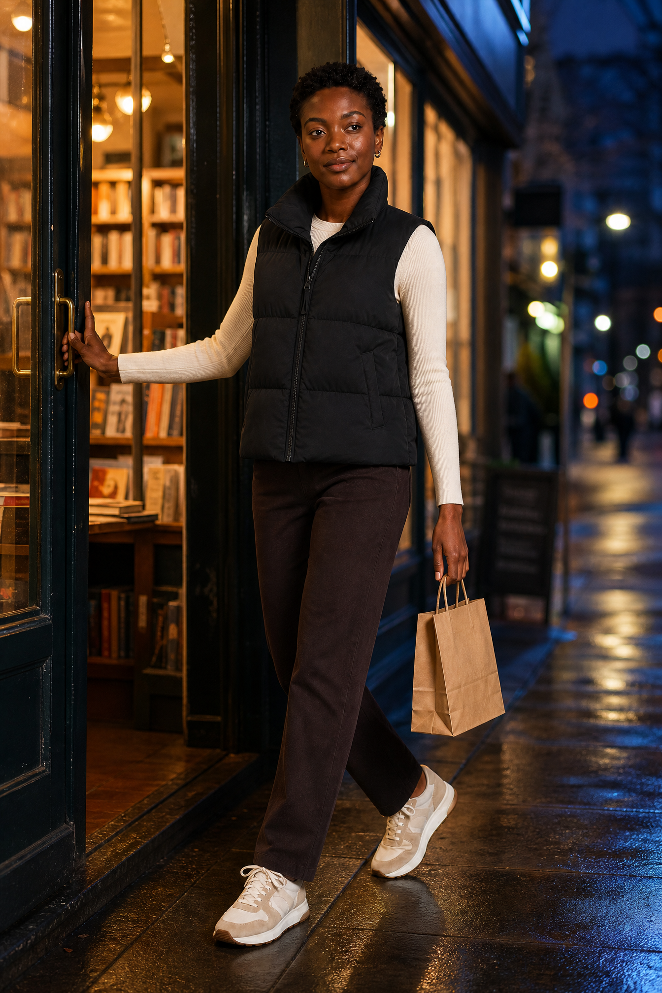 Gilet matelassé court col montant | Variante Noir - Lifestyle | Lounelle Paris