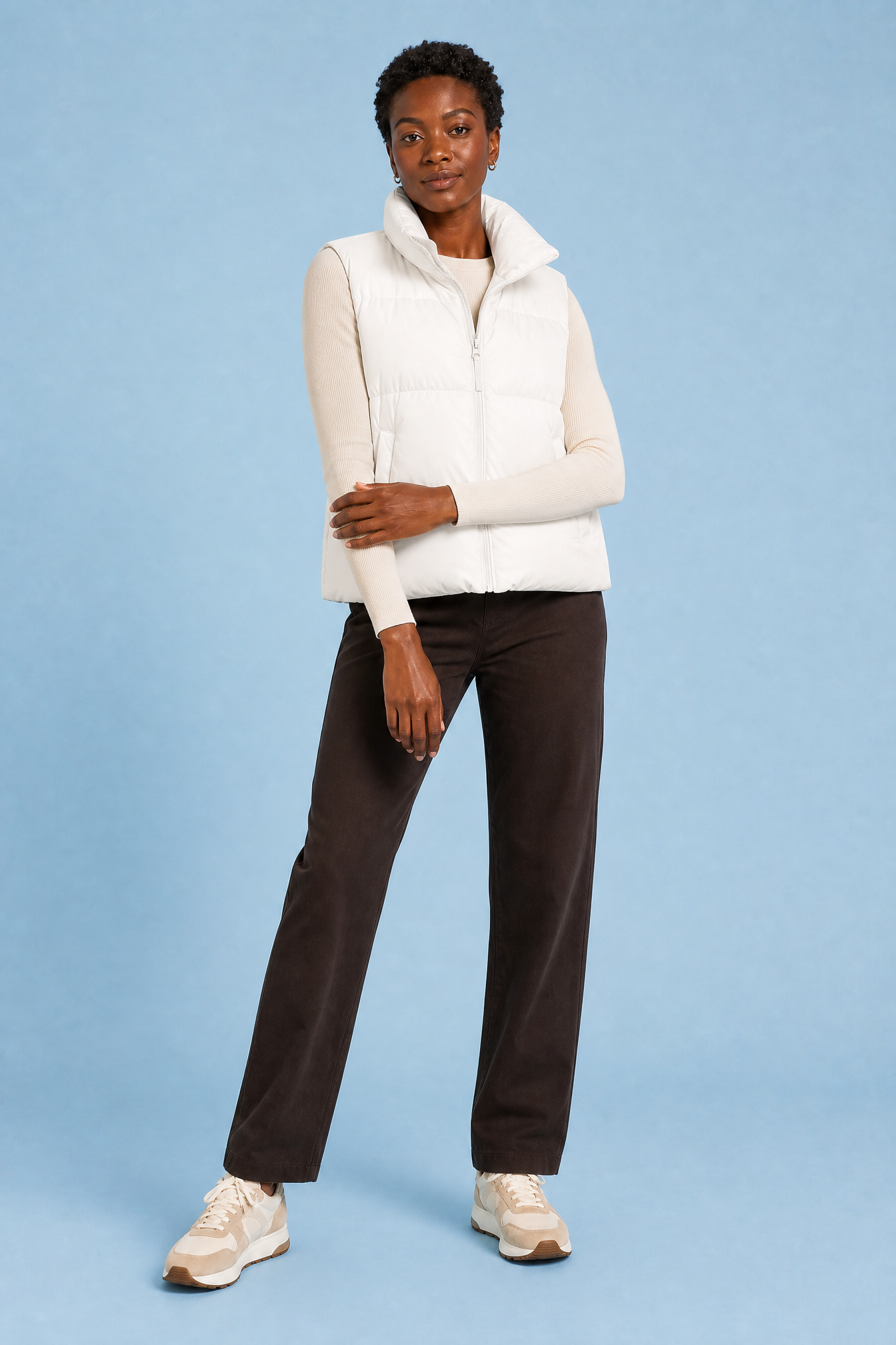 Gilet matelassé court col montant | Variante Blanc | Lounelle Paris