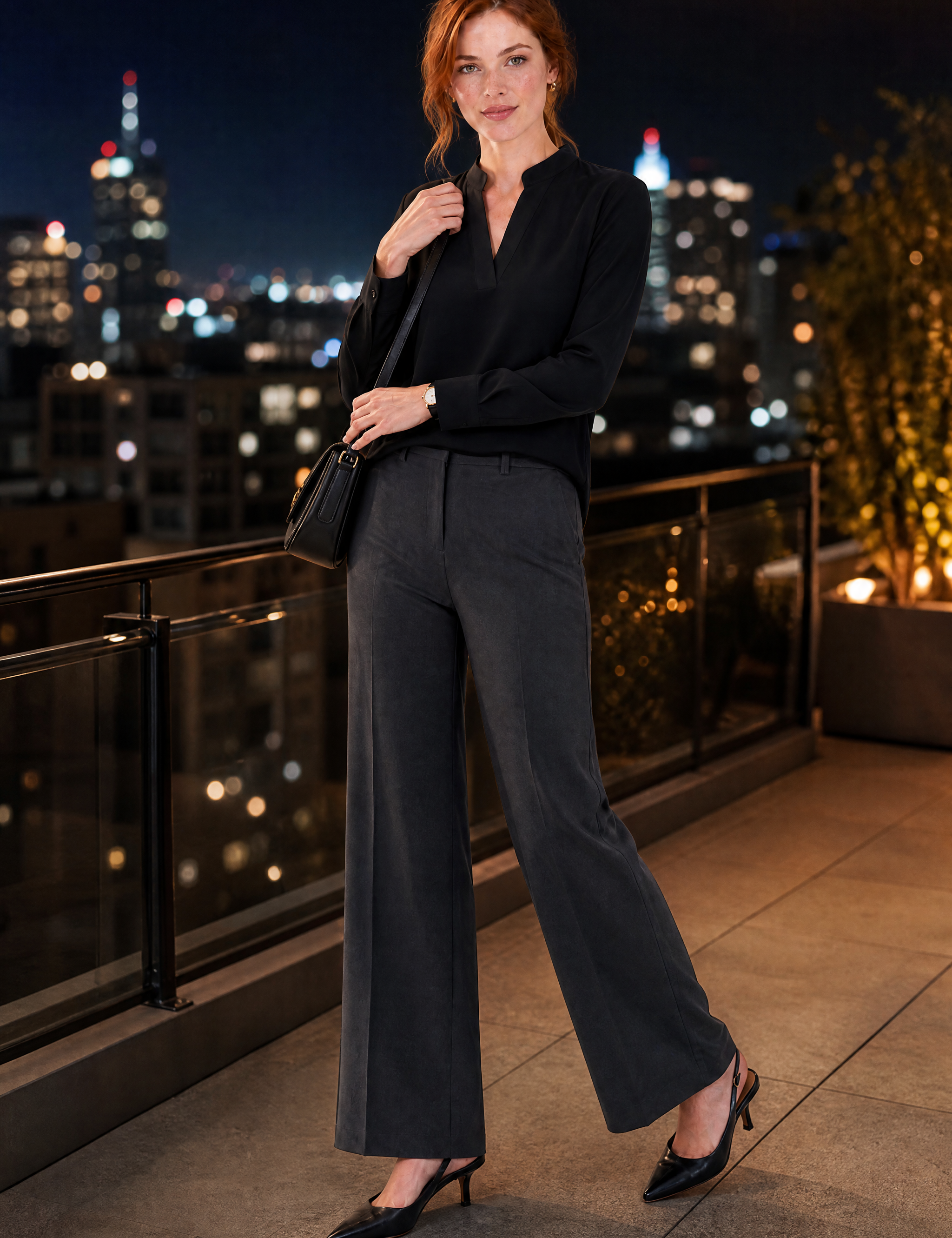 Blouse fluide col en V | Variante Noir - Lifestyle | Lounelle Paris
