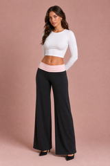Brown low-rise wide-leg pants