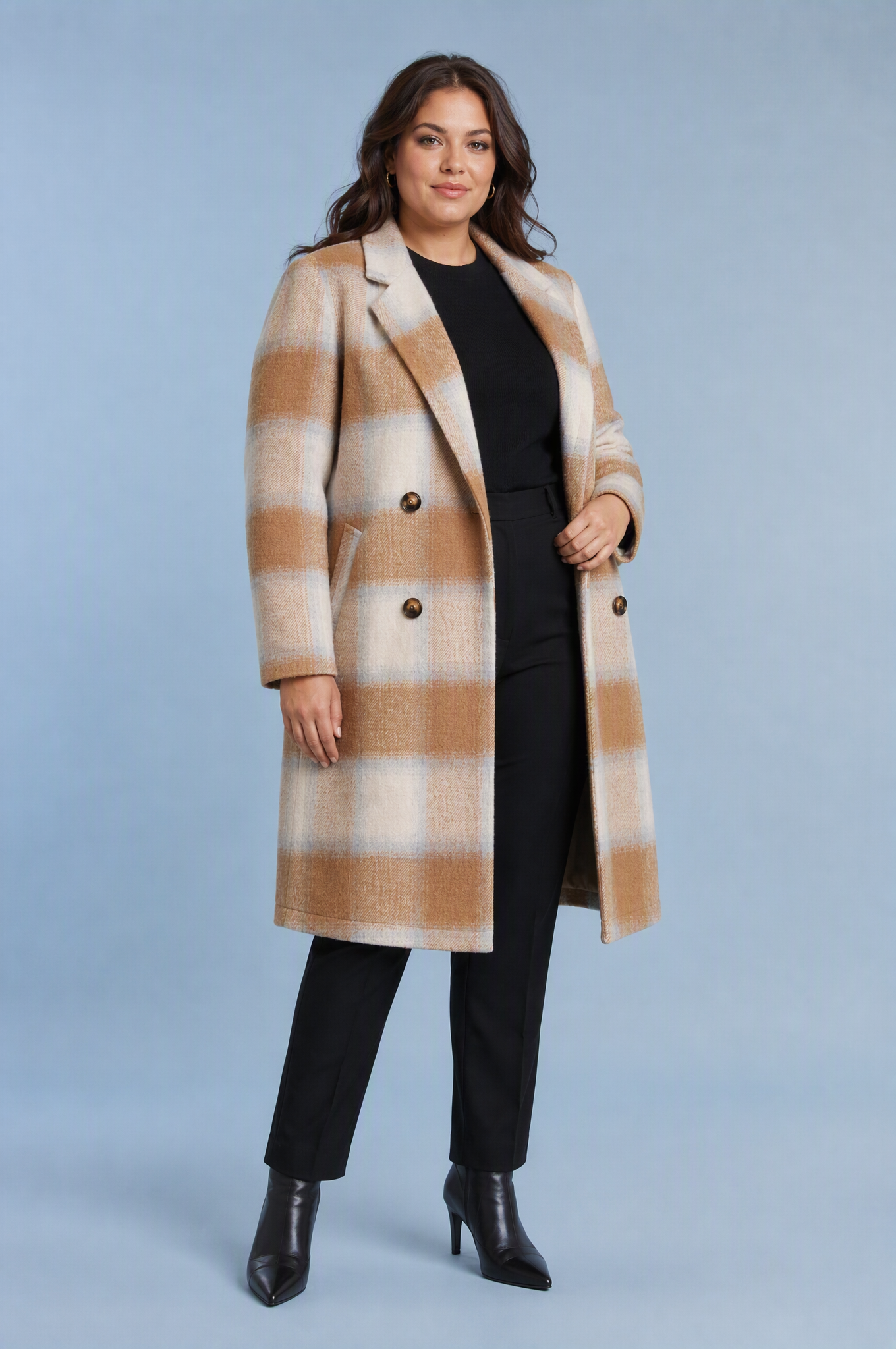 Manteau long à carreaux | Porté sur une silhouette plus ronde | Lounelle Paris