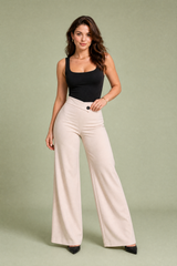 High-Waisted Wide-Leg Pants with Crossover Waist