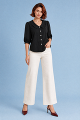 Puff-Sleeved Round-Neck Blouse