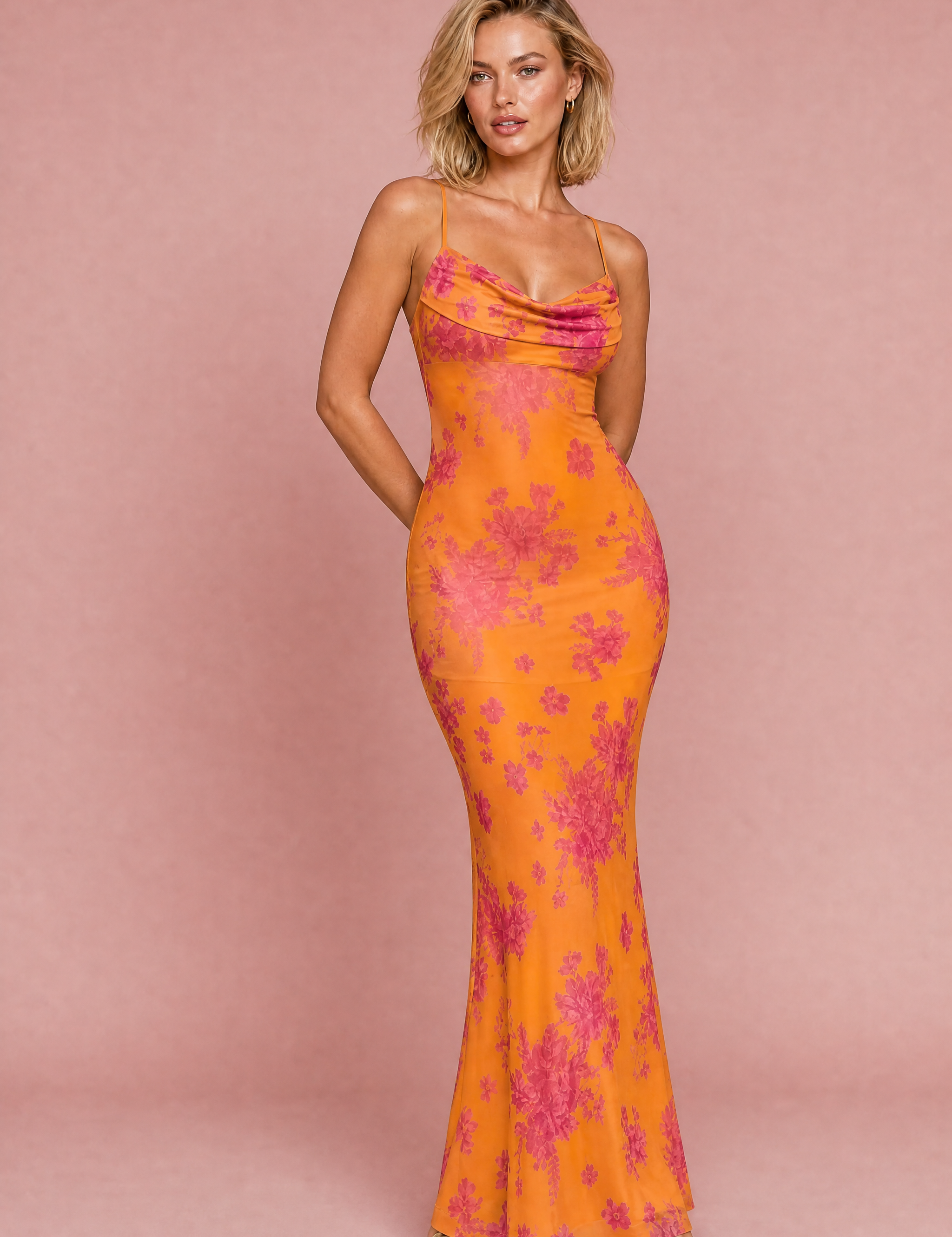 Robe florale dos nu | Variante Orange | Lounelle Paris