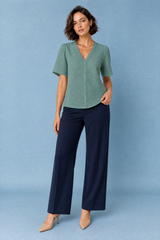 Eyelet V-Neck Button-Front Blouse