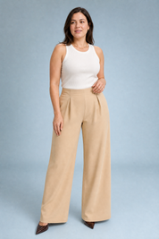 Pantalon beige taille haute jambes larges | Porté sur une autre silhouette | Lounelle Paris