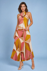 Printed Pleated Halter-Neck Set