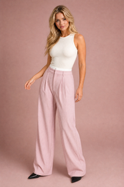 Pantalon large rayé taille haute | Variante Rose | Lounelle Paris