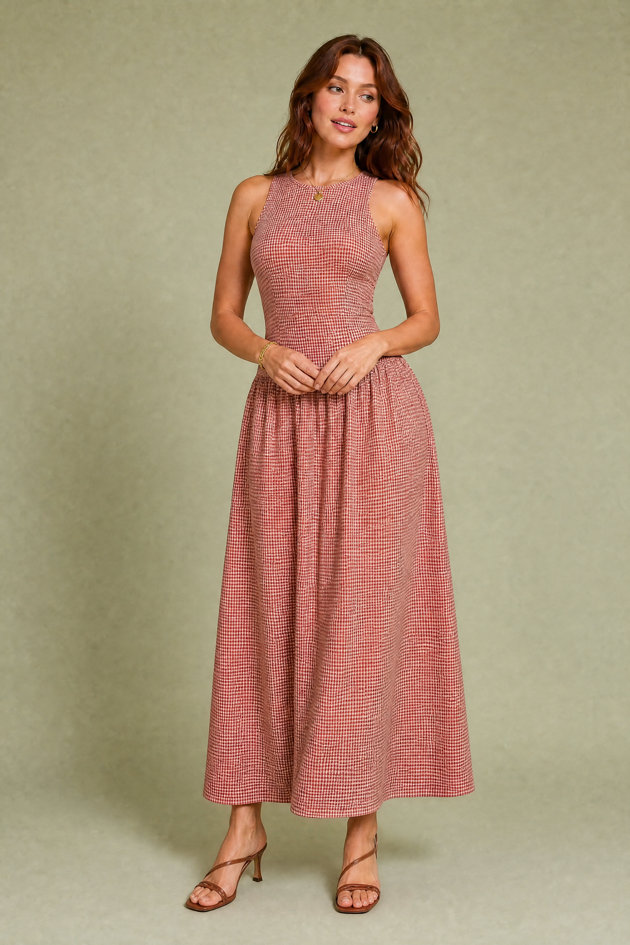 Robe longue vichy smockée | Variante Rouge | Lounelle Paris