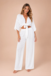 Ensemble crop top noué pantalon large | Variante Blanc | Lounelle Paris