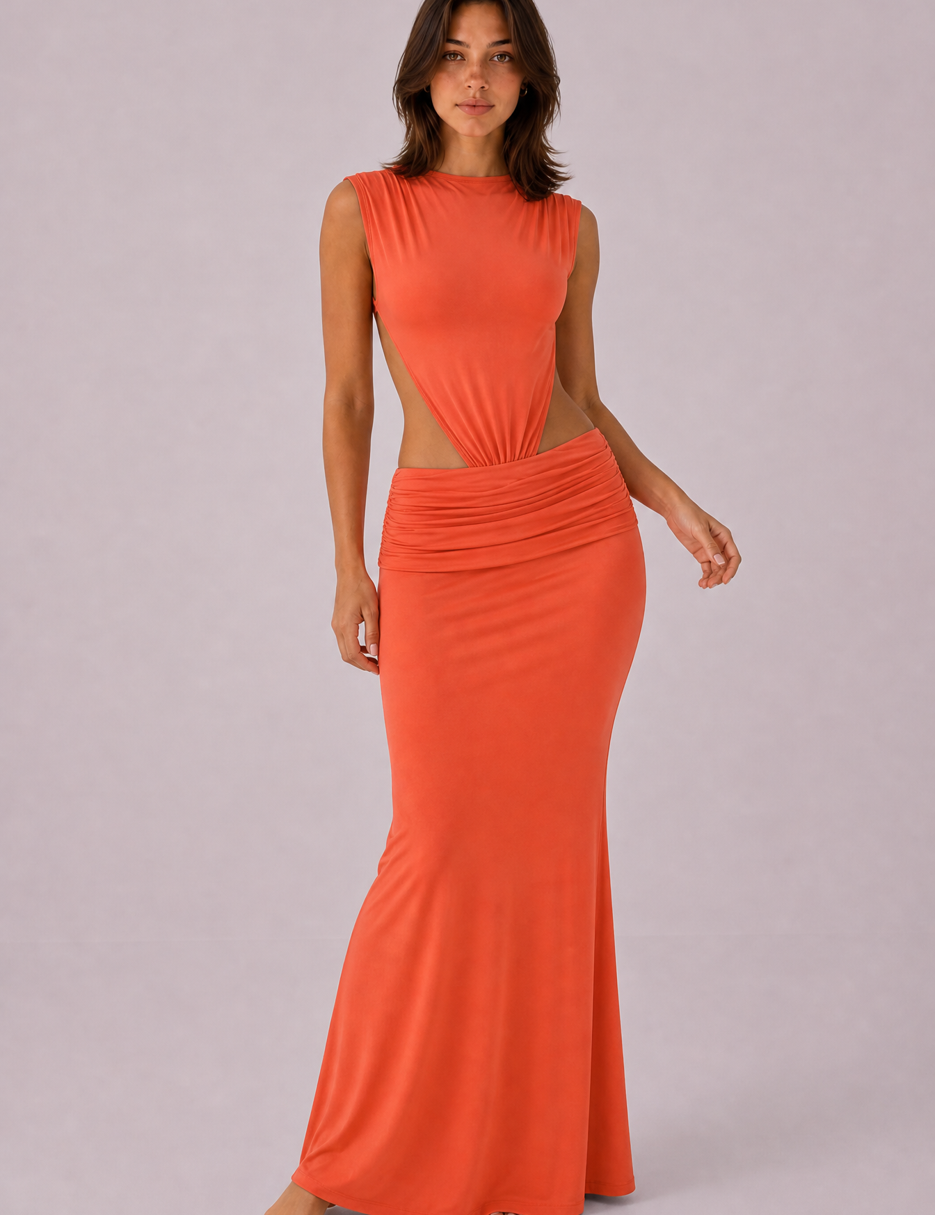 Robe longue dos nu taille ajourée | Variante Orange | Lounelle Paris