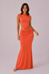 Cut-Out Waist Backless Maxi Dress