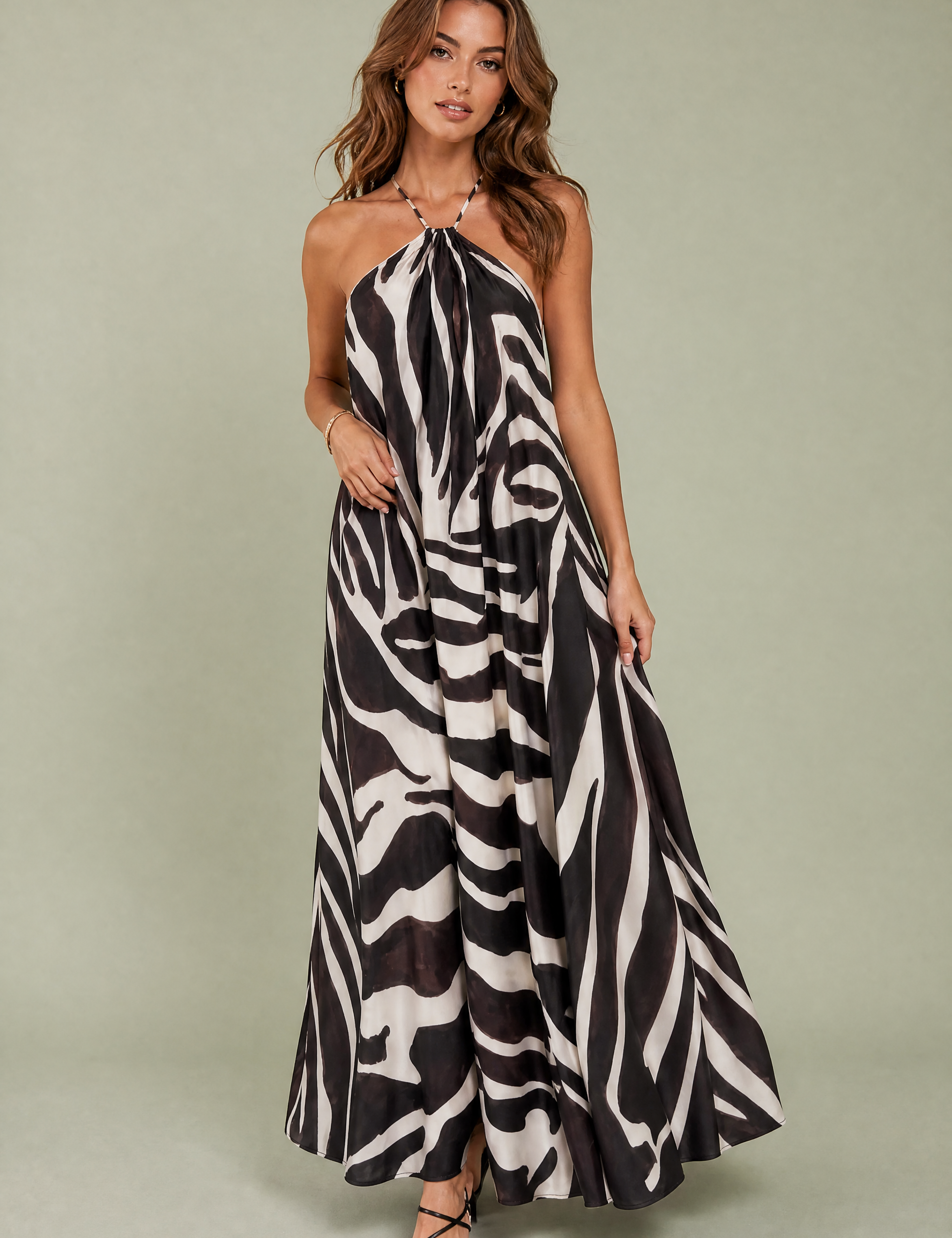 Robe longue col licou imprimé animalier | Vue de face | Lounelle Paris