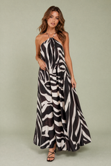 Animal Print Halter Neck Maxi Dress