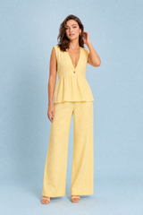 Yellow V-Neck Pants Set