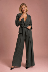 Belted trench coat and trousers set