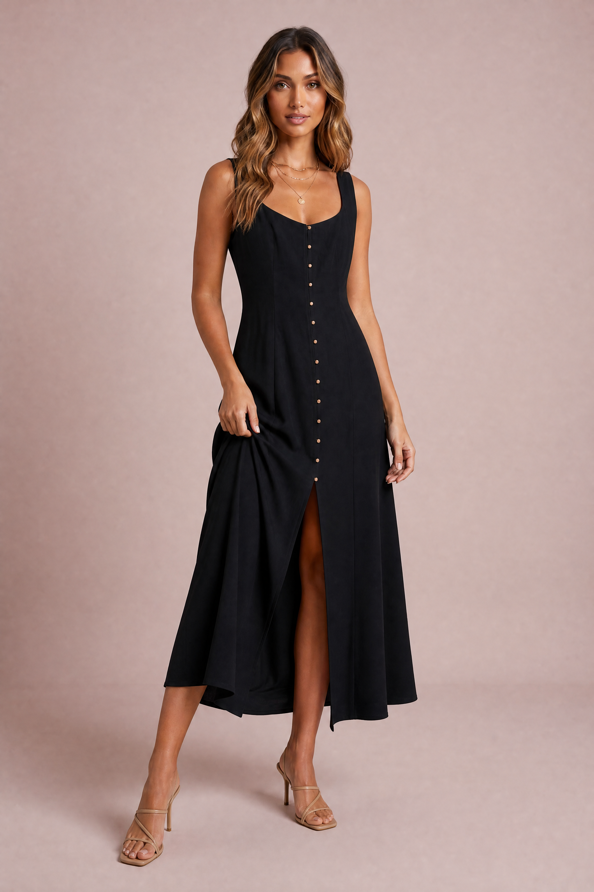 Robe midi à encolure carrée | Variante Noir | Lounelle Paris