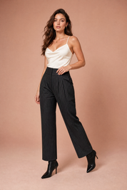 Pantalon tailleur rayé taille haute | Vue de face | Lounelle Paris