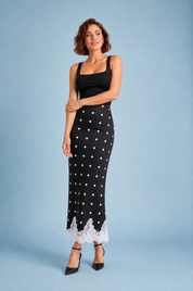 Jupe longue à pois et dentelle | Variante Noir | Lounelle Paris