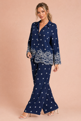Navy Blue Loose Embroidered Set