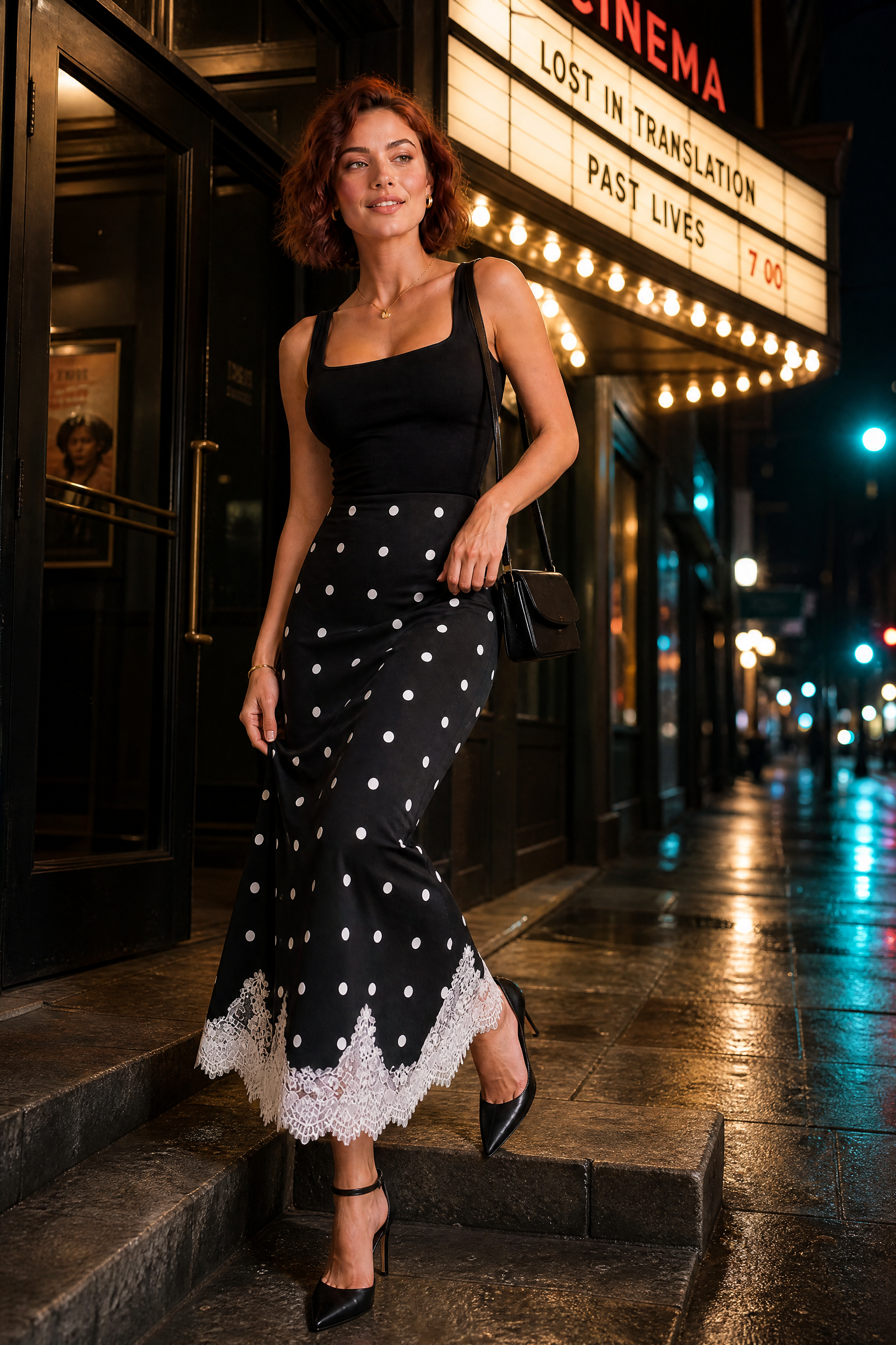 Jupe longue à pois et dentelle | Variante Noir - Lifestyle | Lounelle Paris
