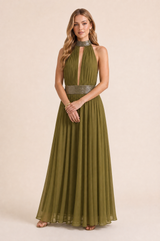 Backless Halter-Neck Maxi Dress