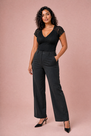 Top noir dentelle dos nu | Porté sur une autre silhouette | Lounelle Paris