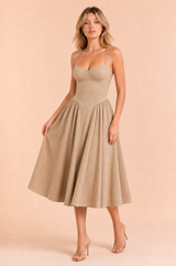 Navy Square-Neck Strappy Midi Dress