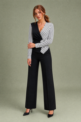 Striped V-Neck Wrap Blouse