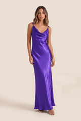 Purple Satin Backless Maxi Dress