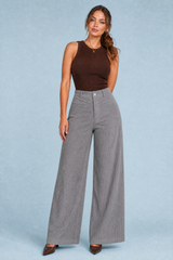 White High-Waisted Wide-Leg Corduroy Pants
