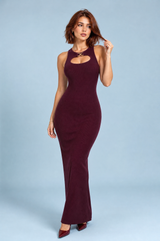 Burgundy ribbed knit maxi dress