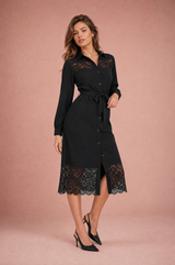 Black Lace-Trim Shirt Dress