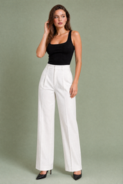 Pantalon tailleur blanc taille haute | Variante Blanc | Lounelle Paris