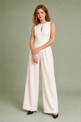 Pinstripe Sleeveless Wide-Leg Jumpsuit