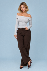 Light Gray Off-Shoulder Long-Sleeve Top