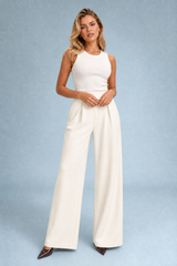 Beige High-Waisted Wide-Leg Pants