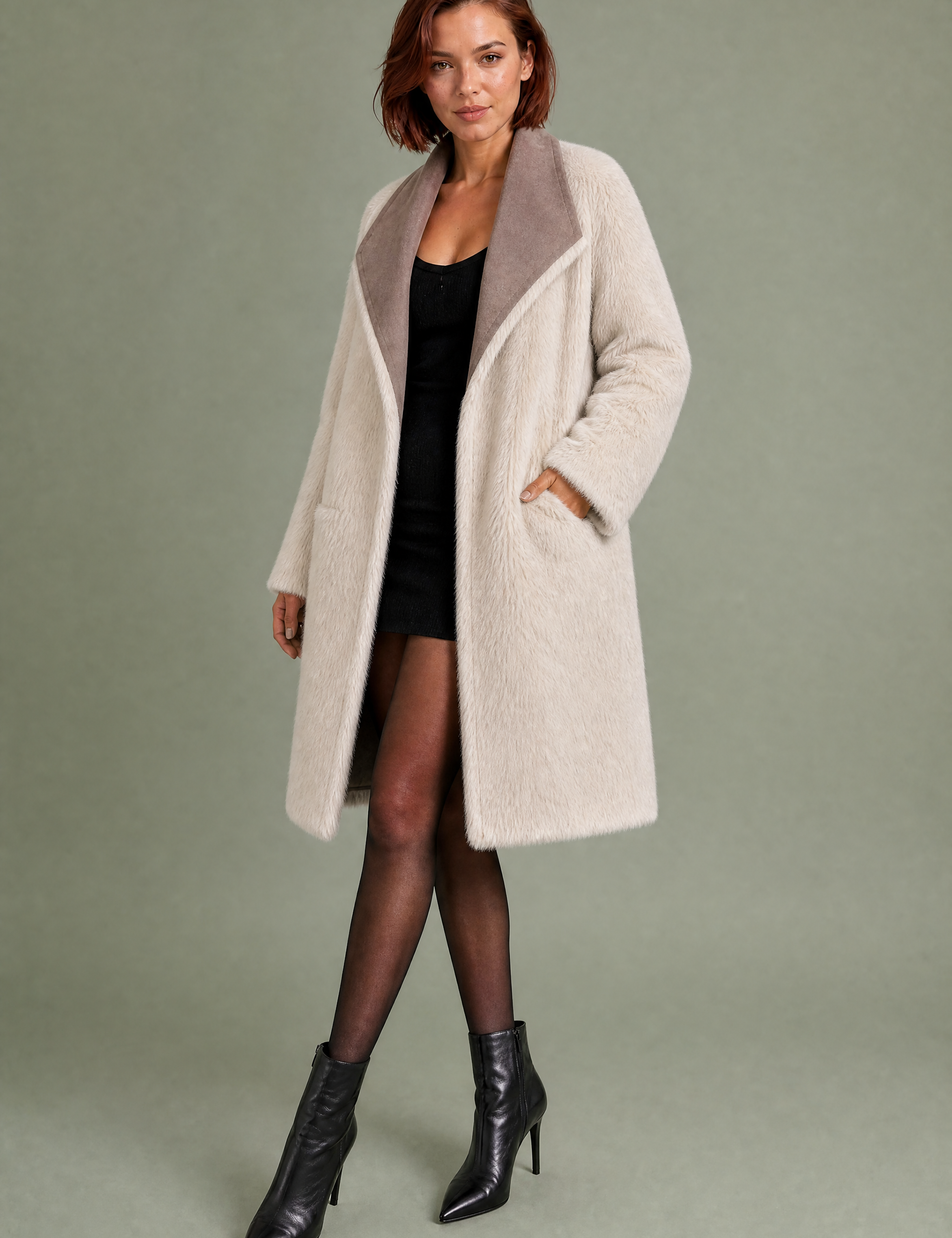 Manteau long réversible col duveteux | Variante Beige | Lounelle Paris