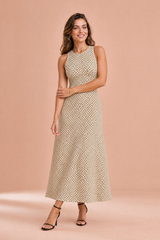 Black Polka Dot Backless Midi Dress