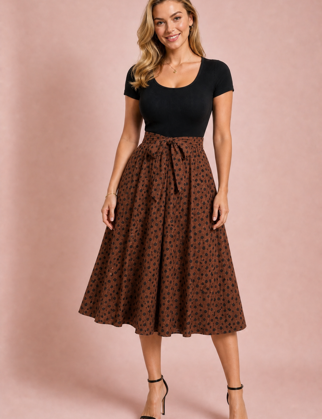 Robe bi-matière à pois | Variante Marron | Lounelle Paris