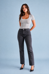 Square neck ribbed knit top