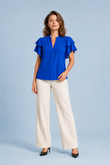 V-Neck Ruffle-Sleeve Blouse