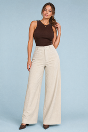 Pantalon large velours côtelé taille haute | Vue de face | Lounelle Paris
