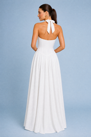 Robe longue blanche licou dos nu | Vue de dos | Lounelle Paris