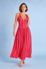 Pink Striped Open-Back Maxi Dress
