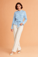 Light Blue Polka Dot Belted Shirt Jacket