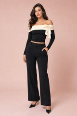 Black and White Off-Shoulder Colorblock Top