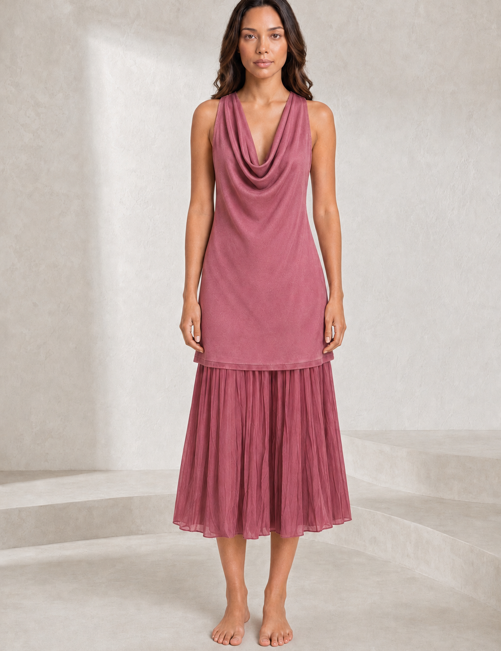 Robe rose drapée sans manches | Lounelle Paris