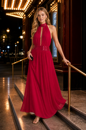 Robe longue col licou dos nu | Variante Rouge - Lifestyle | Lounelle Paris