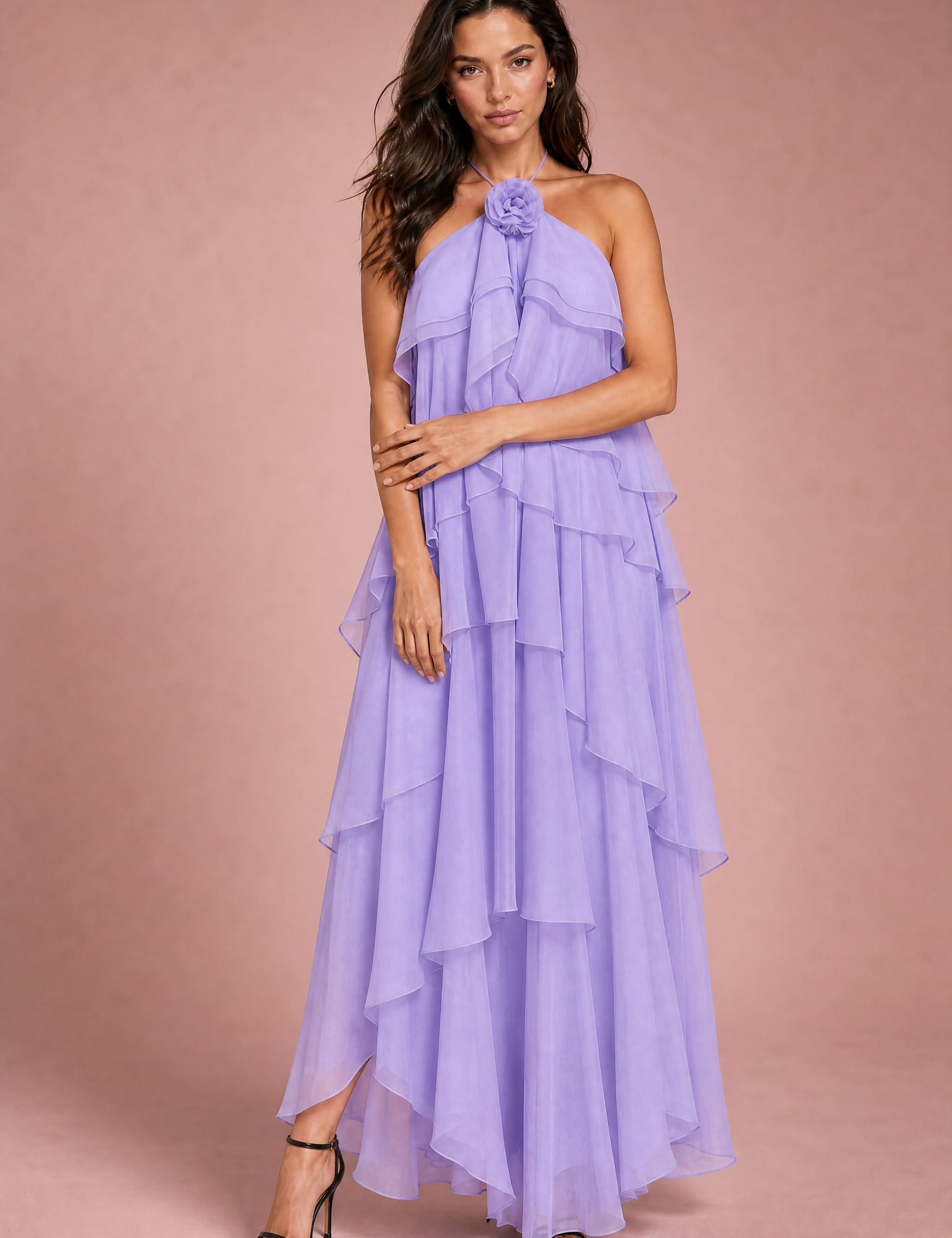 Robe longue dos nu à volants | Variante Violet | Lounelle Paris